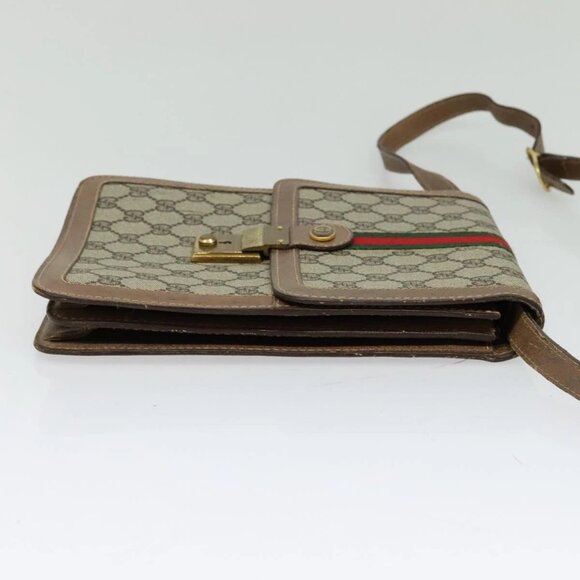 GUCCI GG Supreme Web Sherry Line Shoulder Bag PVC Beige Gold - Picture 4 of 16